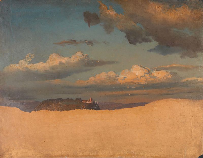 Landscape Study de Knud Baade, óleo sobre lienzo que representa vegetación exuberante y cielo azul