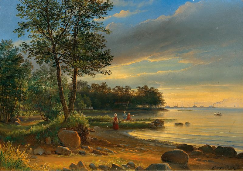 Cena marinha que retrata o Mar Báltico ao pôr do sol de Longin Christianowitsch Fricke
