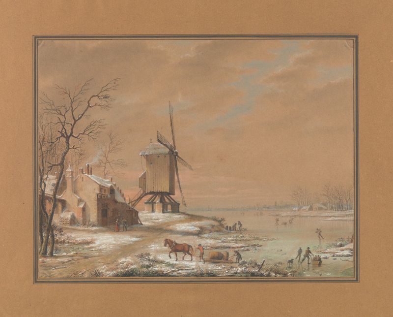Winterlandschap by Eugène Joseph Verboeckhoven, oil on canvas depicting a serene snowy landscape.