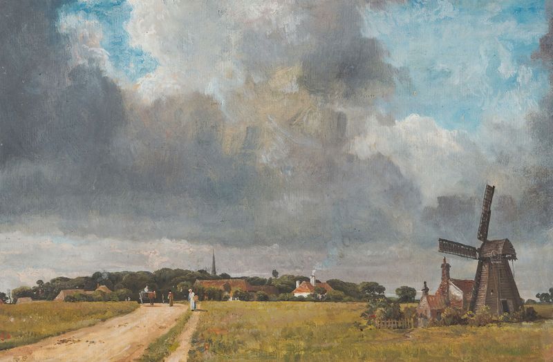 Paisagem com Vila e Moinho, óleo sobre tela de William Turner de Oxford