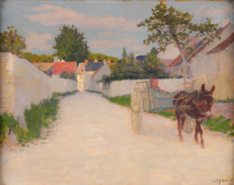 Pintura al óleo de Adolphe Binet con una figura serena en luz dorada.