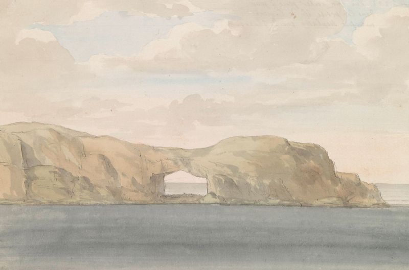 Aquarela de Abraham-Louis-Rodolphe Ducros mostrando penhascos, mar e céu