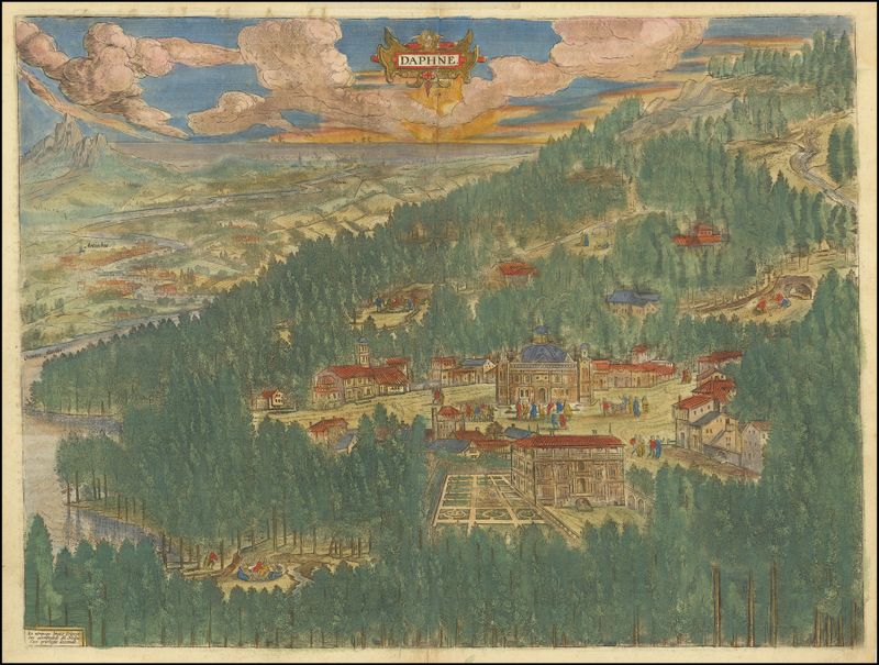 Escena mitológica que representa a Dafne en un paisaje de Abraham Ortelius