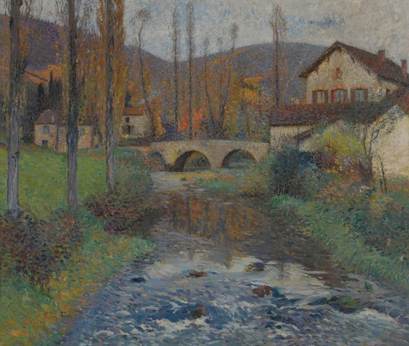 Le Pont du Labastide-du-Vert, oil on canvas by Henri Martin, features a bridge over a river.