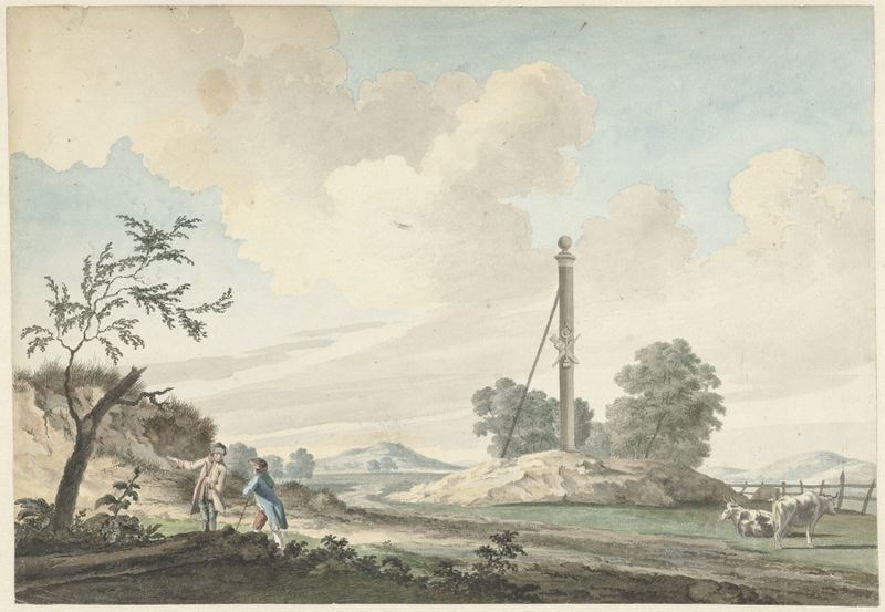Landscape with two figures walking through sand dunes by Gerrit Toorenburgh, oil painting