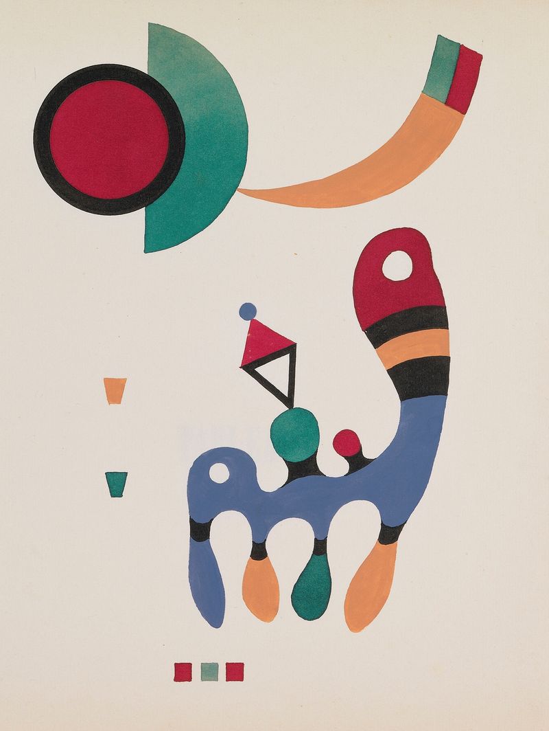 Pintura abstrata a óleo de Wassily Kandinsky com cores vibrantes e formas dinâmicas