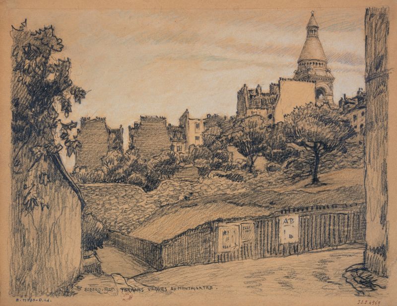 Paisaje de Montmartre con luz del sol filtrándose a través de las hojas de Ferdinand Boberg, óleo