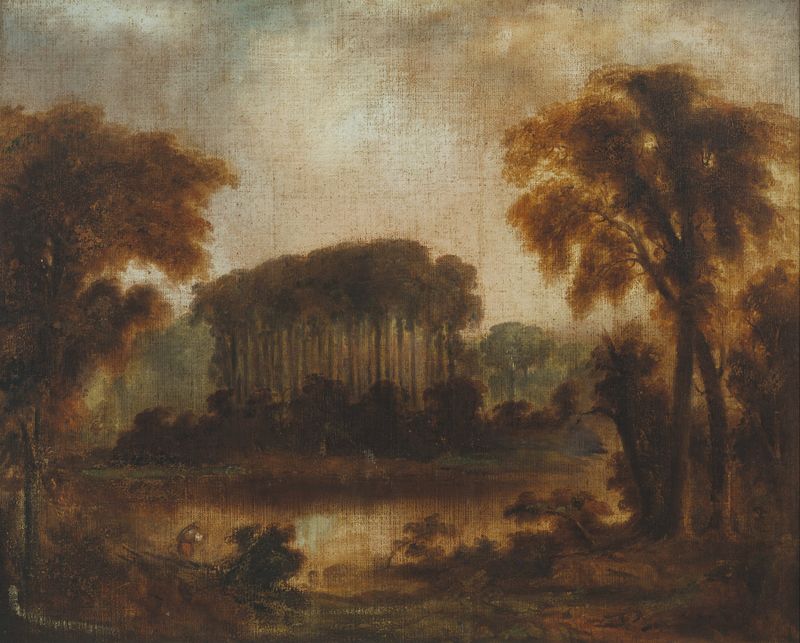 Paisaje de pinos y vegetación de Augustus Paul Trouche, óleo sobre lienzo