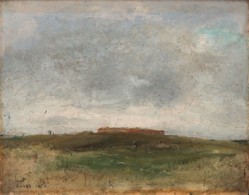 Fort Napoleon de James Ensor, óleo sobre lienzo, representa una fortaleza bajo un cielo tormentoso.