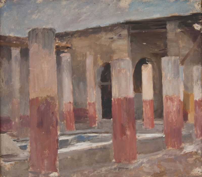 Paisaje con ruinas y un cielo dramático, pintura al óleo de Jan Ciągliński