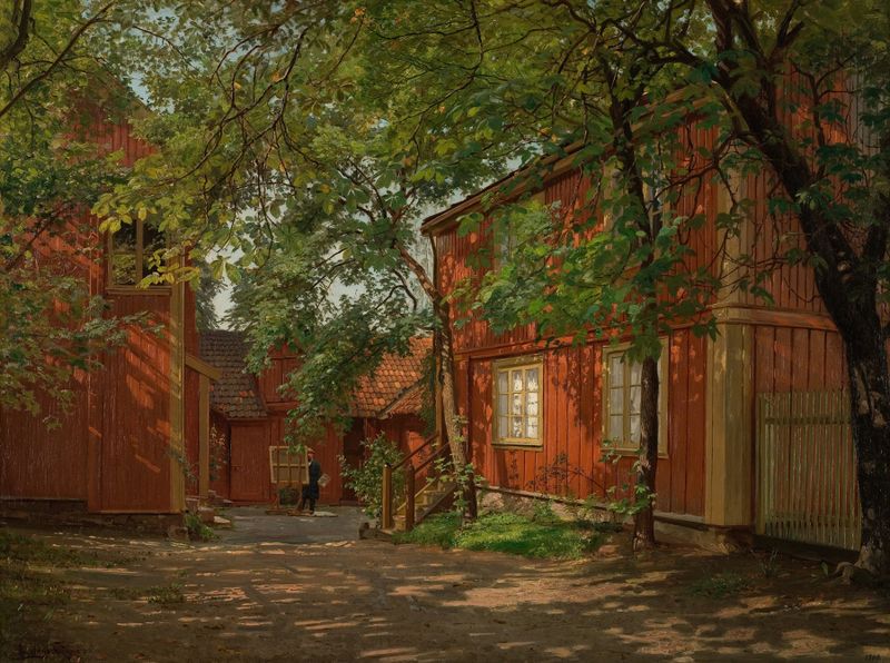 Cena interna com luz suave e sombras, de Amaldus Nielsen, 1900