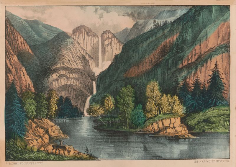 Paisaje de Yo-semite Falls de Currier & Ives, medio desconocido