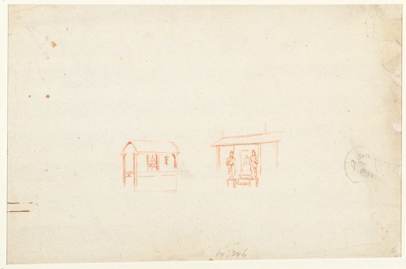 Dibujo de figuras caprichosas y bocetos arquitectónicos de un artista desconocido