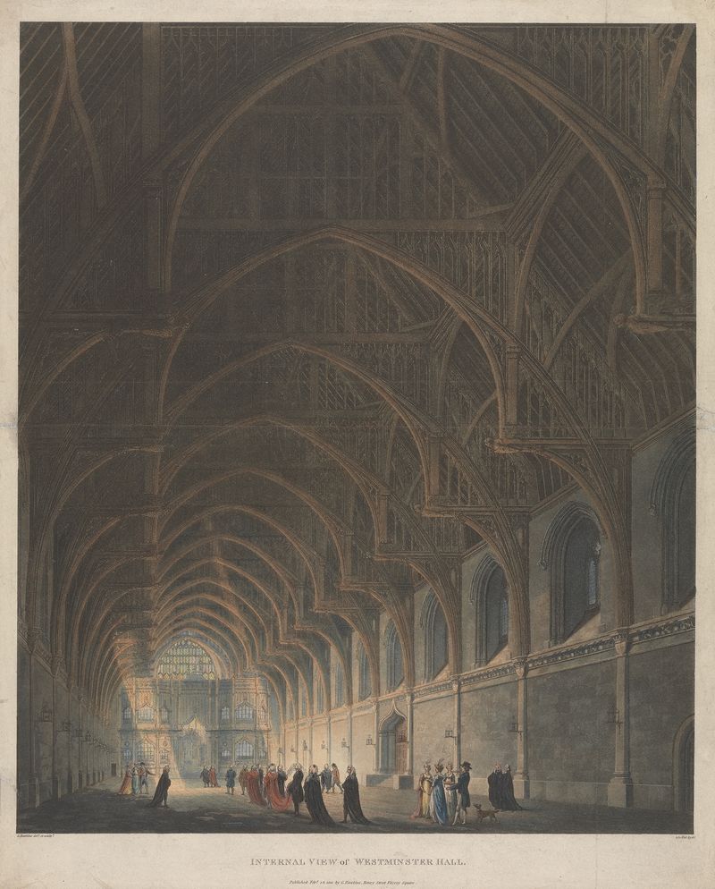 Vista Interna del Salón de Westminster, acuarela sobre papel de George Hawkins