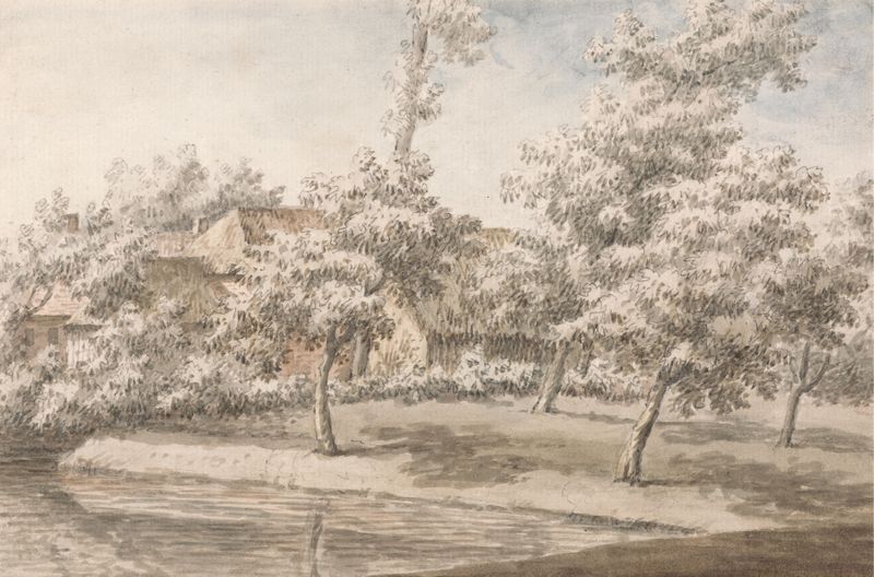 Orchard by a stream, oil on canvas by Jonathan Skelton