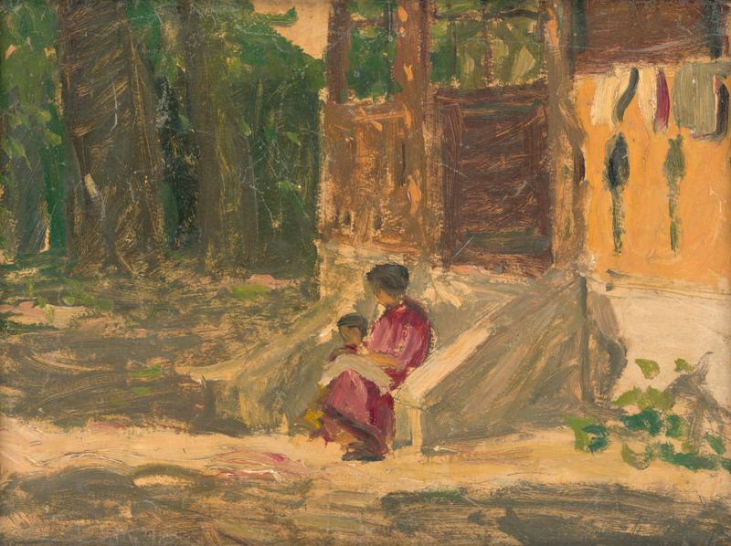 Cena de gênero retratando uma casa com luz e sombra, de Jozef Teodor Mousson