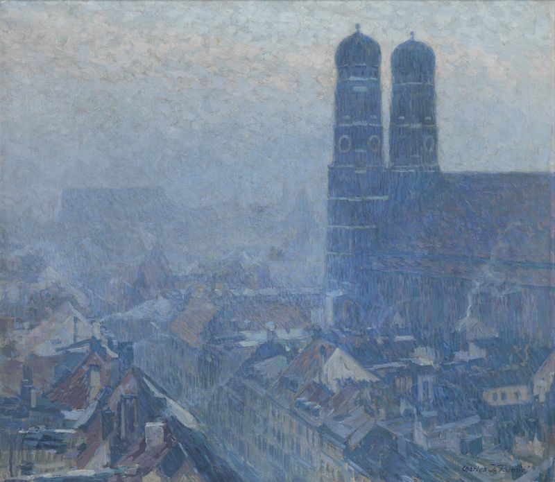 Landscape featuring the Frauenkirche in Munich, oil painting by Charles Johann Palmié