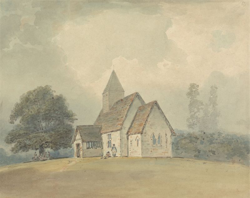 Igreja com campanário de madeira, óleo sobre tela de Samuel Davis