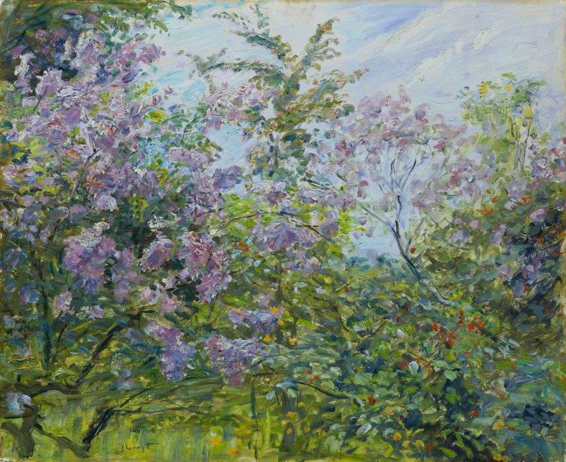 Vibrant lilac flowers in bloom, oil painting by Max Slevogt