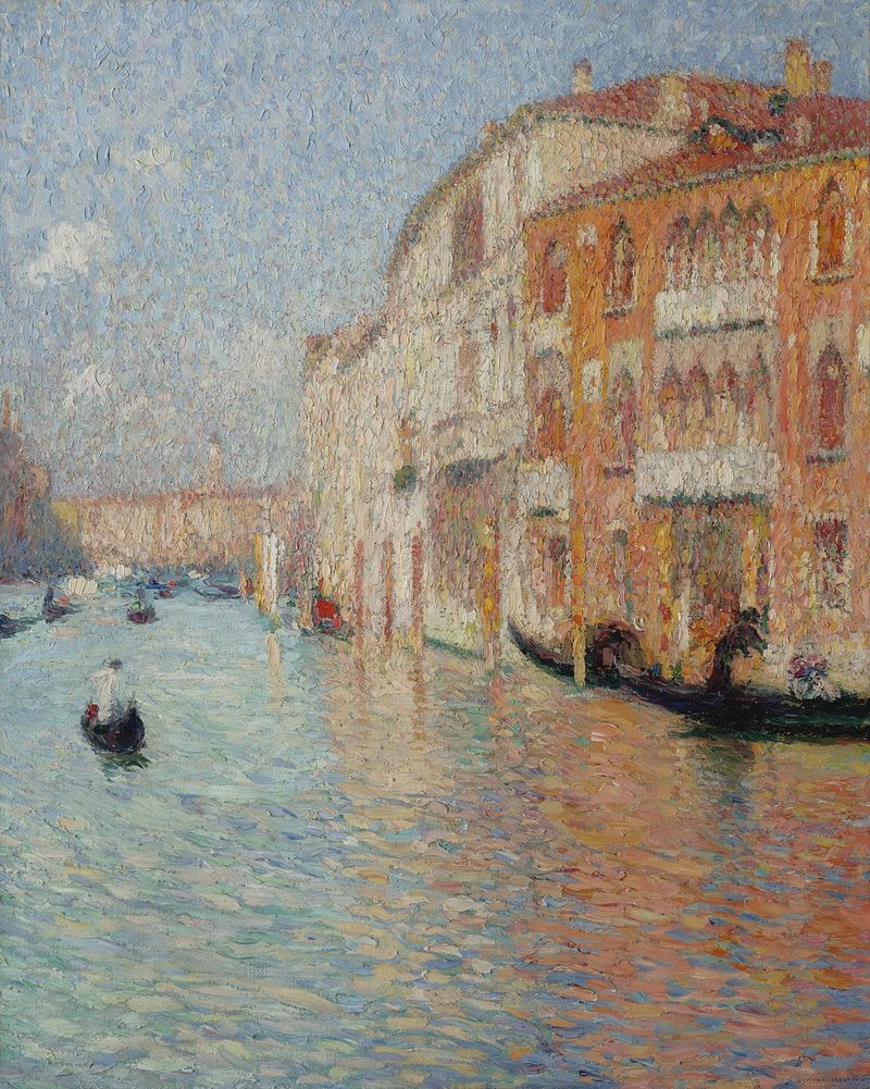 Le Palais jaune, Venise de Henri Martin, óleo sobre lienzo que representa un edificio amarillo junto a un canal