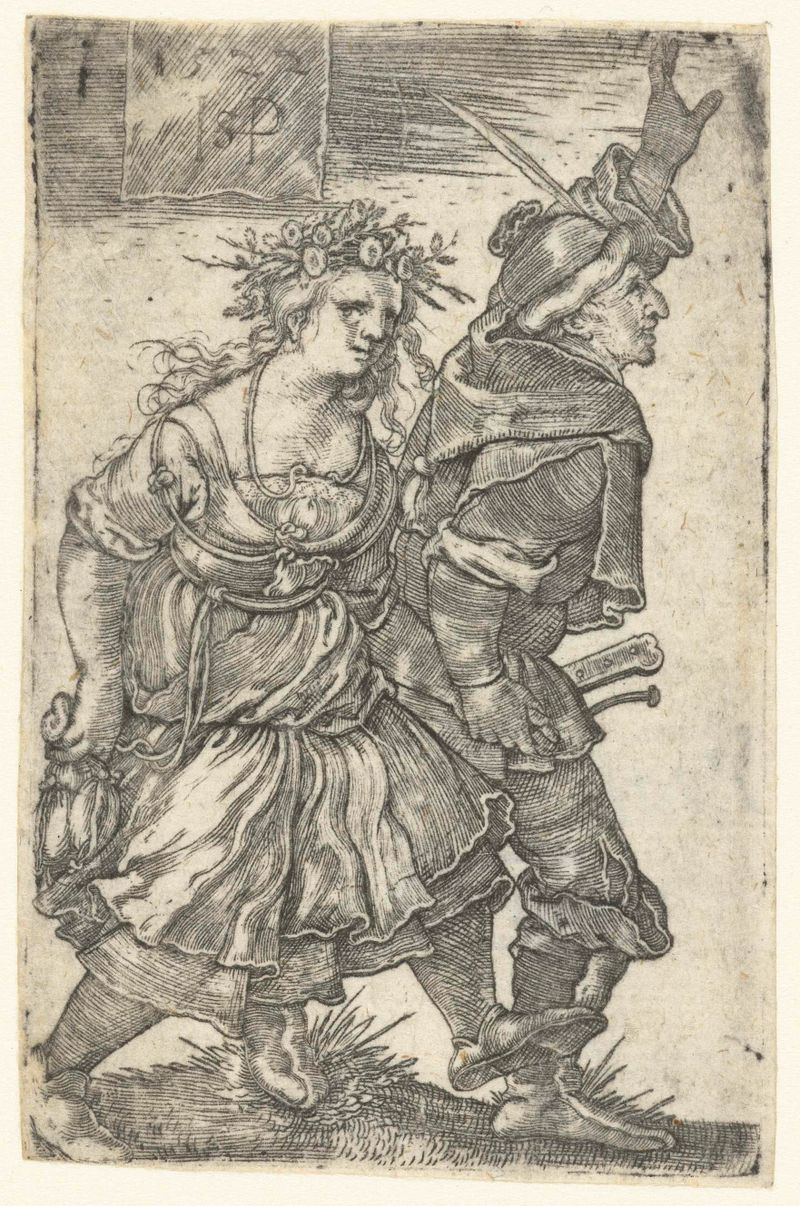 Dansend boerenpaar gravura de Hans Sebald Beham representando um casal dançando.