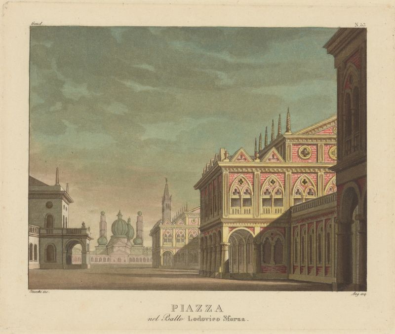 Piazza nel ballo Lodovico Sforza de Stanislao Stucchi, pintura a óleo que retrata uma cena de dança animada.