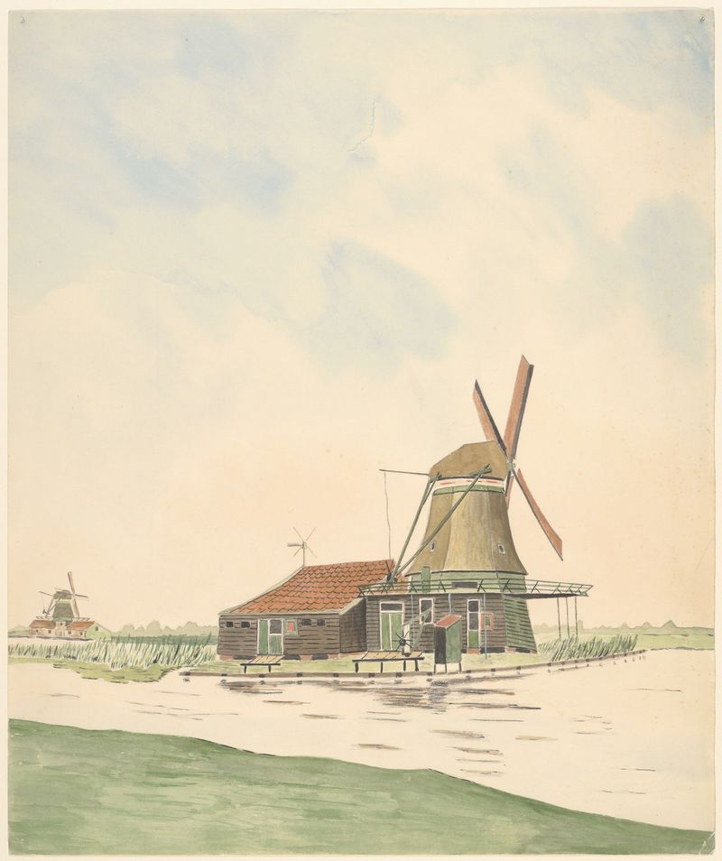 Paisaje con un molino de viento de Johannes Nicolaas Eijman, pintura al óleo