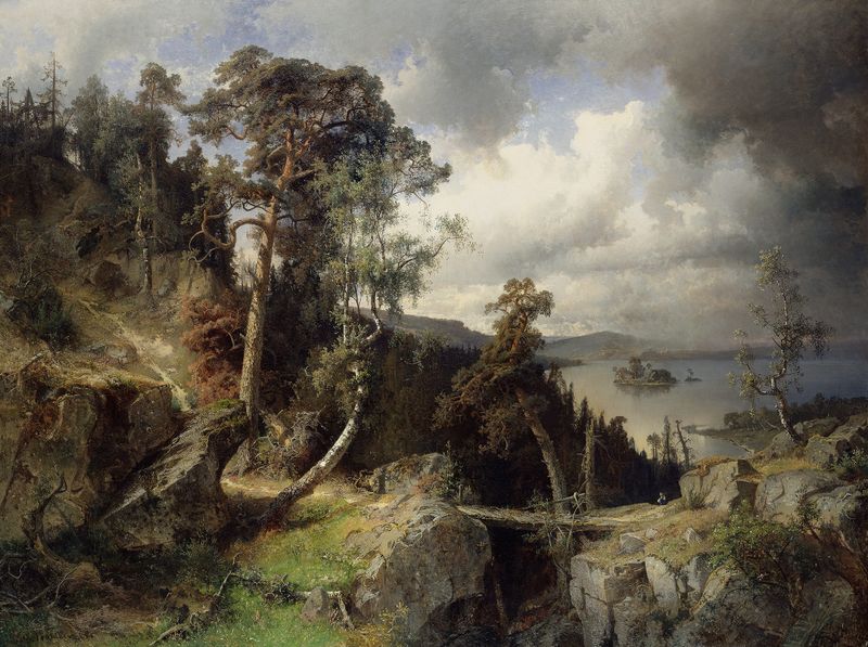 Swedish landscape in oil painting by Alfred Wahlberg
