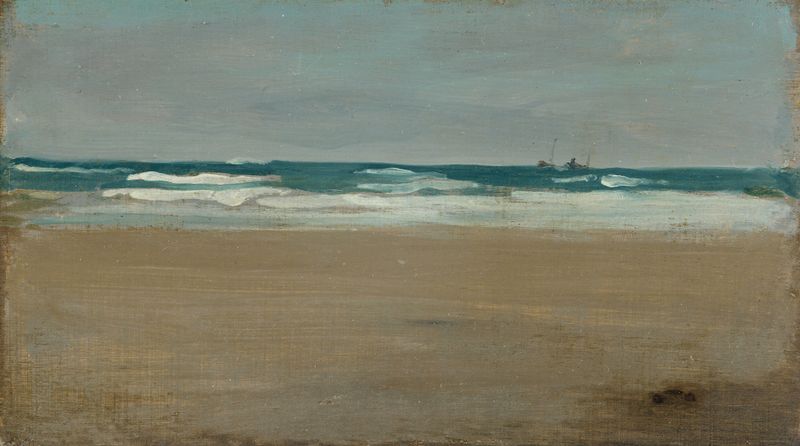 El Mar Enojado de James Abbott McNeill Whistler, óleo sobre lienzo que representa olas turbulentas y una costa tempestuosa.