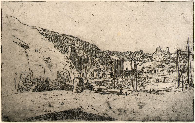 Harbor–Isle of Man, óleo sobre lienzo de Julian Alden Weir, que representa una escena marina tranquila con agua y vegetación.