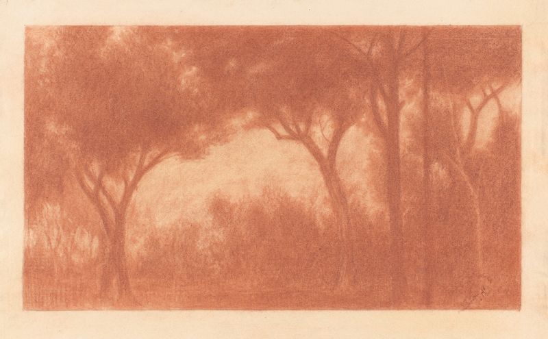 Paisagem florestal com uma clareira, pintura a óleo de Herbert Crowley