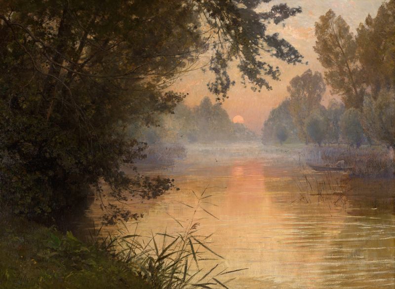 Sunset at the Banks of the Loing, oil on canvas by Henri Zuber
