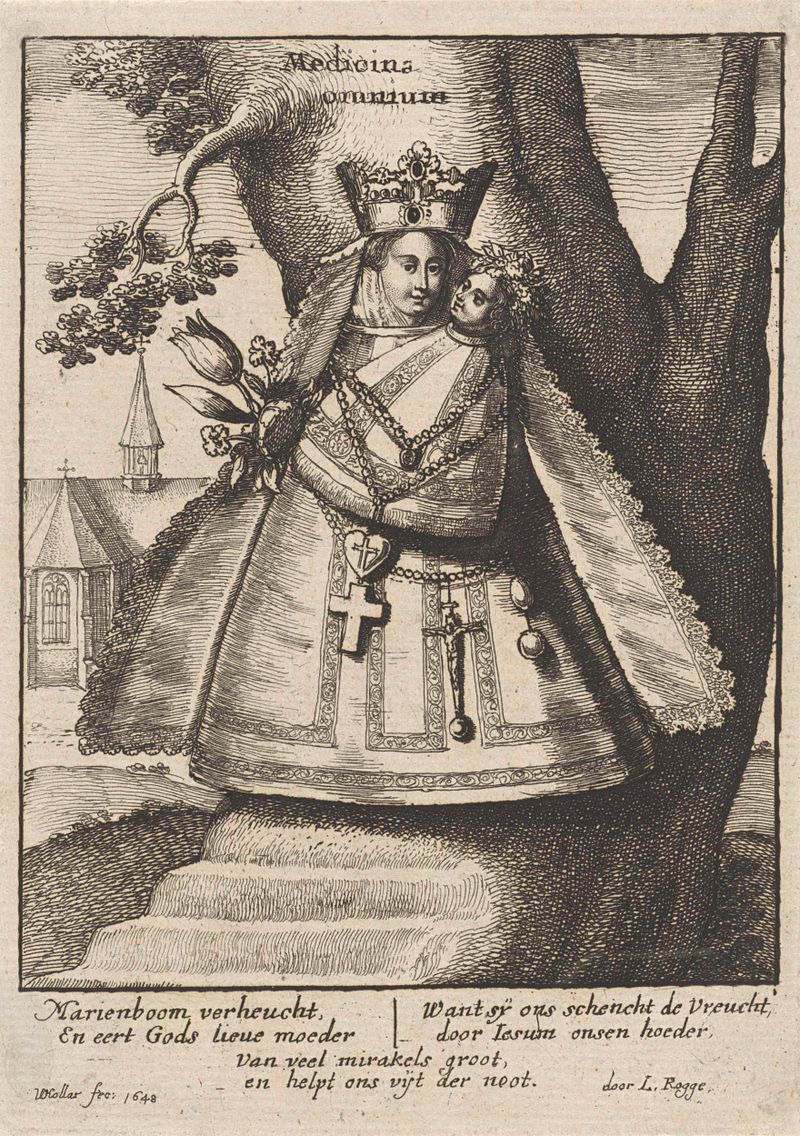 Grabado religioso de Wenceslaus Hollar que representa a un niño y una mirada sagrada