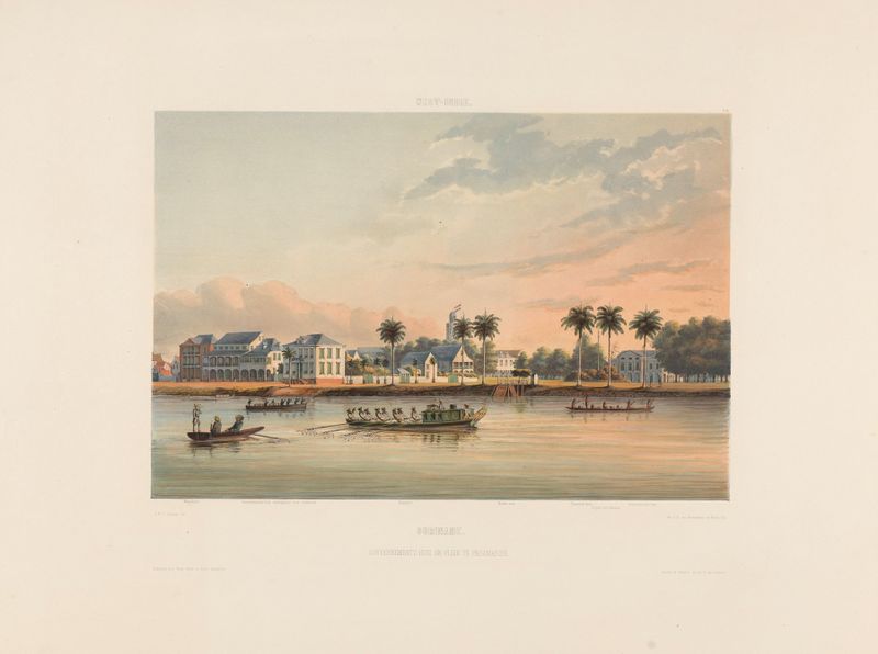 Suriname. Gouvernements-huis en plein te Paramaribo, oil on canvas by Gerard Voorduin