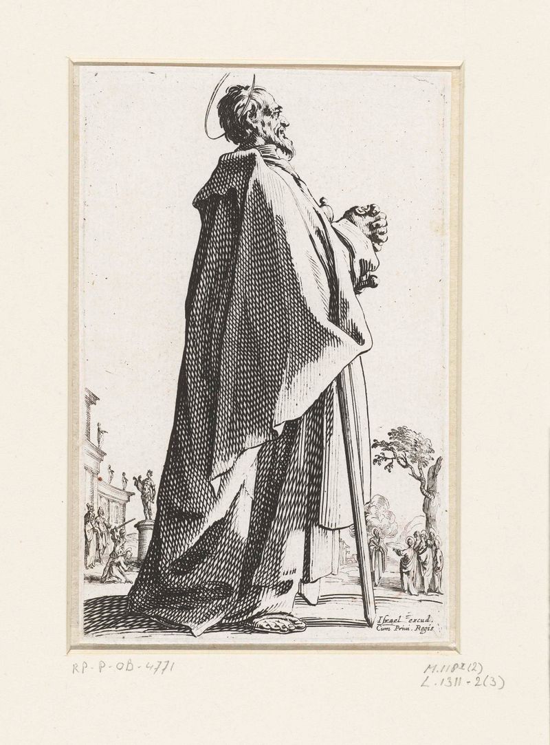 Apostel Mattheüs de Jacques Callot, grabado que representa a un apóstol alcanzando la inspiración divina