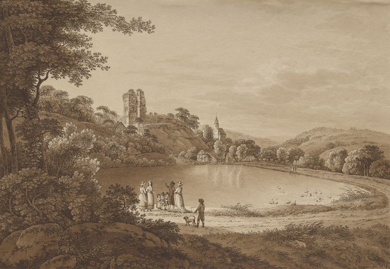 Landscape with Tharandt Castle Ruins, oil on canvas by Adrian Zingg