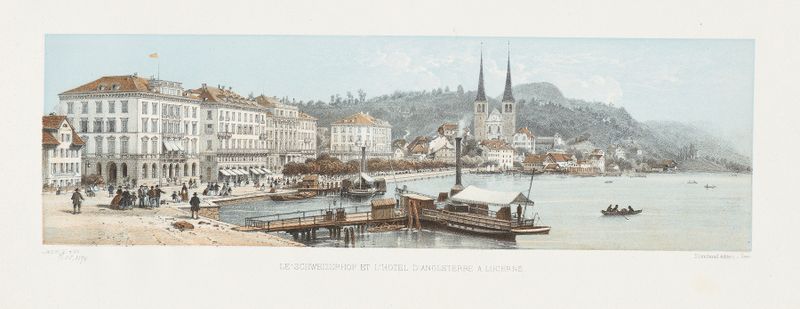 Arquitectura de Le Schweizerhof et l’Hotel d’Angleterre à Lucerne de Jean Jacottet, pintura al óleo