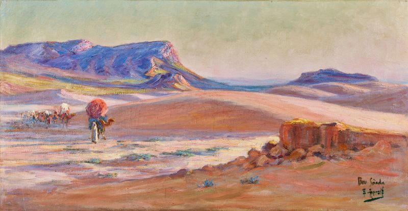 Landscape by Edouard Herzig, oil on canvas, featuring soft hues and gentle hills.