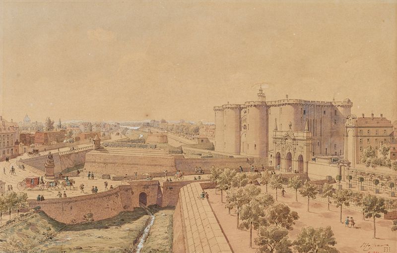 Paisagem histórica de La Bastille en 1740, óleo sobre tela de Fédor Hoffbauer