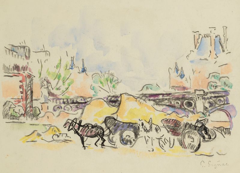 Paisaje con un río y un puente, pintura al óleo de Paul Signac