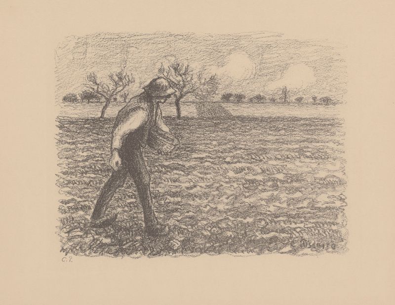 Pintura a óleo de Camille Pissarro mostrando campos de trigo dourado sob uma brisa de verão
