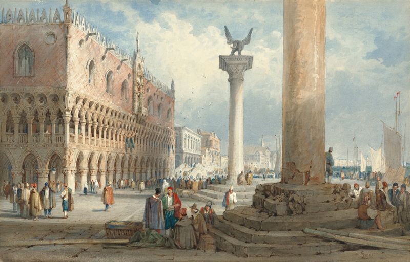 A view of the Doge's Palace in Venice, oil painting by Samuel Prout