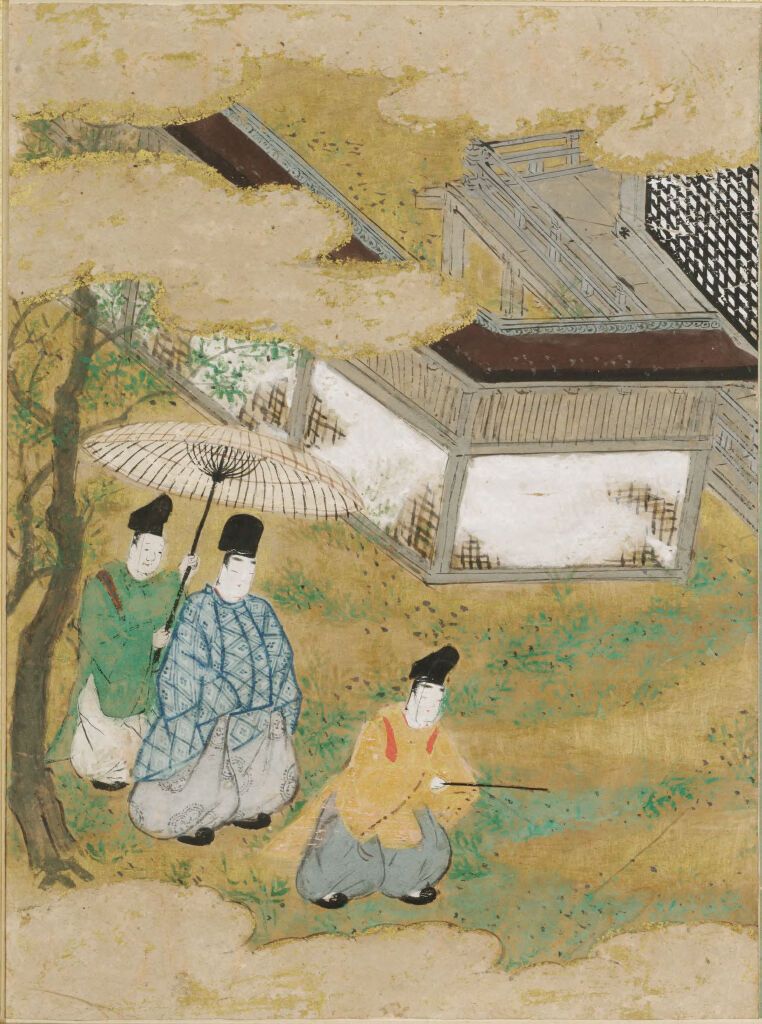 Ukiyo-e by Tosa Mitsunobu depicting nature and narrative, gold medium