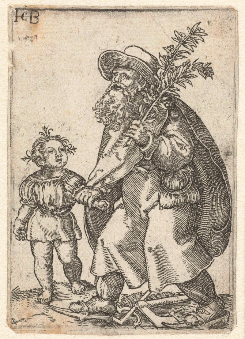 Grabado de Jacob Binck que muestra a José sosteniendo al niño Cristo.