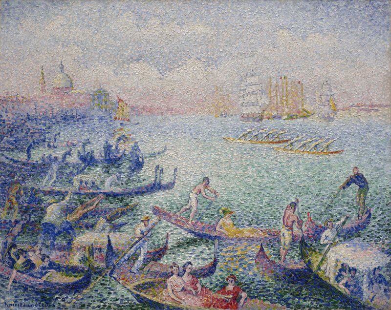 Pintura al óleo de Post-Impresionismo de Henri-Edmond Cross que muestra barcos en aguas venecianas