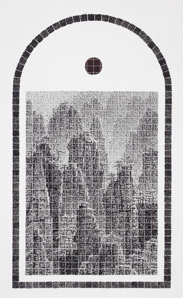 Paisagem de pinheiros e montanhas, tinta sobre papel de Lee Chun-Yi