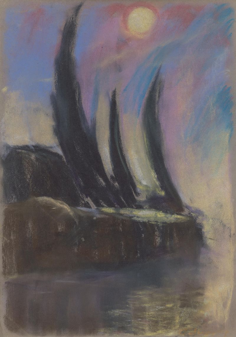 Abstract expressionism by Zolo Palugyay, featuring deep blues and violets