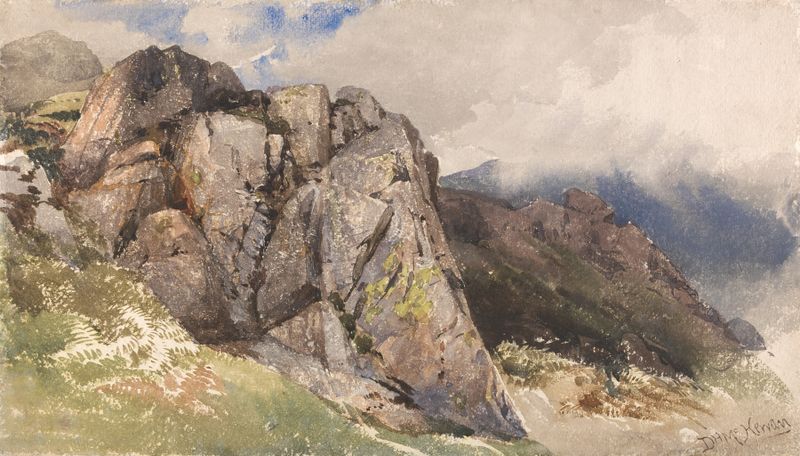 Mountain Rocks by David Hall McKewan, oil painting depicting rugged mountain terrain and earthy tones.