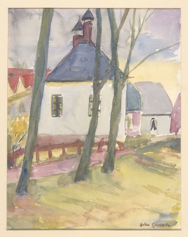 Paisagem impressionista de Julia Giesberts com colinas onduladas em esmeralda e safira.
