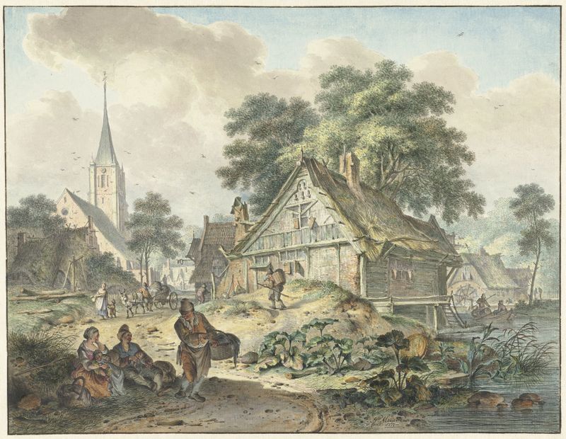 Vervallen woning en dorpskerk, óleo sobre lienzo de Hendrik Meijer